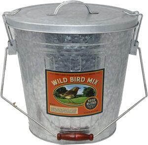 Audubon Woodlink Galvanized Steel Rustic Farmhouse Bird Food and Seed Locking Storage Bucket Bin with Scoop, Holds up to 16.5 Quarts or 25 Pounds
