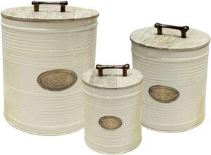 Nu steel Ribbed Ivory 3 Pc set Jumbo Metal Pet Food Storage Container