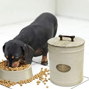 Pet food storage container with dog