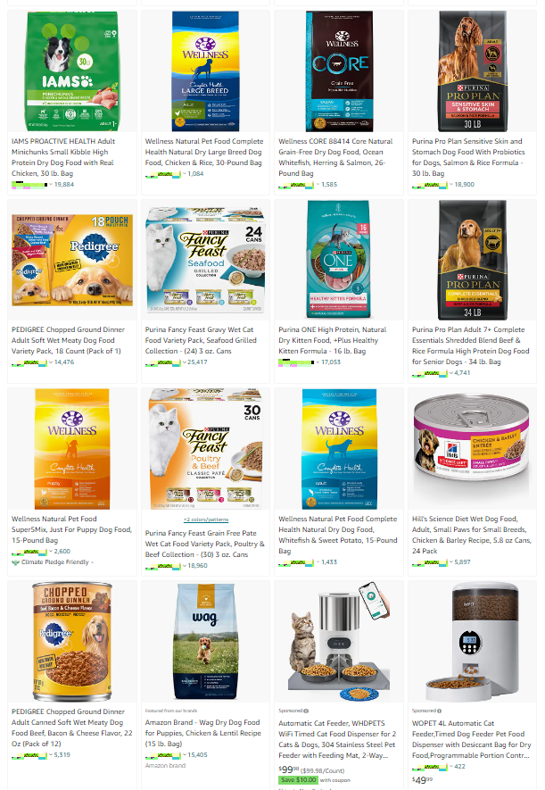 Variety of pet food