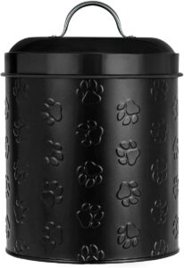 Amici Pet Puppy Paws Black Metal Food Canister, Medium, 104oz, dog food storage container