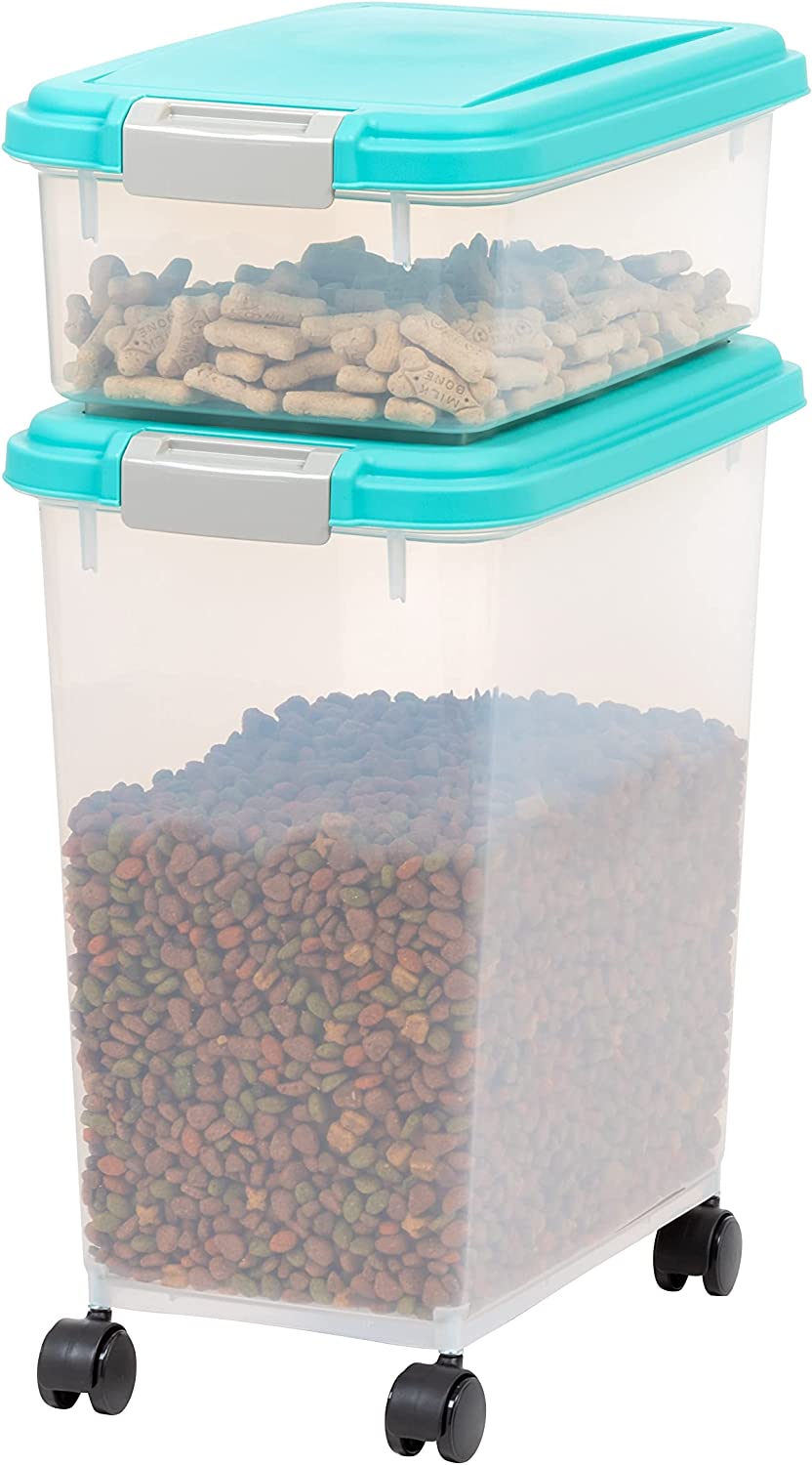 Iris dog food storage container, stackable dog food storage container